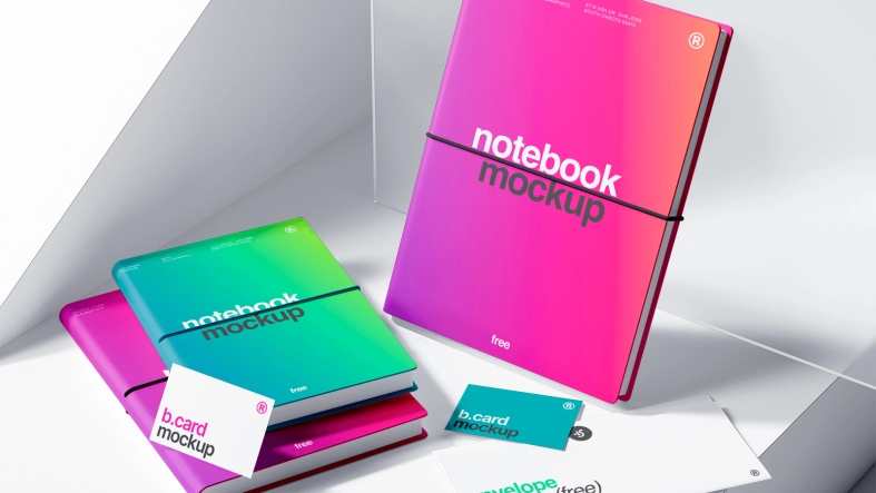 Free Notebooks and Business Cards Mockup