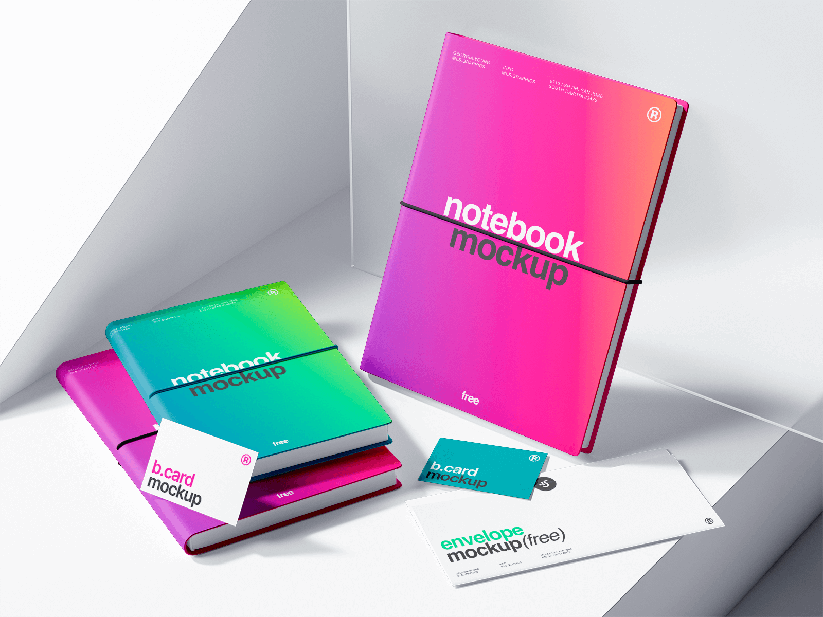Free Notebooks and Business Cards Mockup